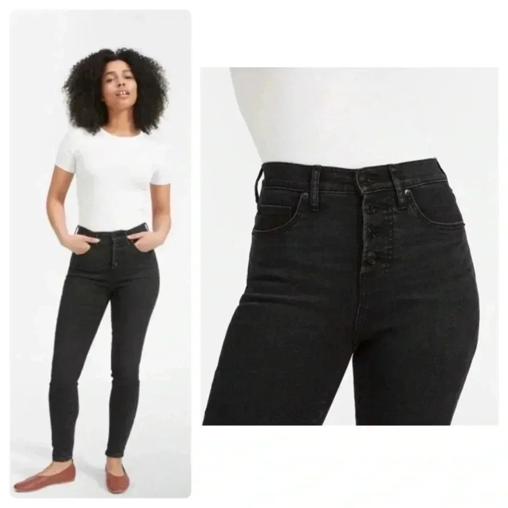 Everlane High Rise Skinny Button Fly Washed Black Sz 26